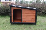 46"Dog House Outdoor & Indoor Wooden Dog Kennel for Winter with Raised Feet Weatherproof for Large Dogs(Gold red and black)PVC waterproof roof(L)