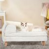 Elevated Pet Bed Solid Wood Leg Dog Cat Sofa for Indoor L Shape Plush Couch Lounge with Soft Cushion