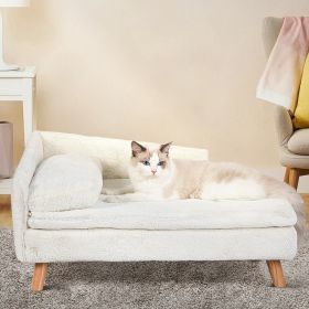 Elevated Pet Bed Solid Wood Leg Dog Cat Sofa for Indoor L Shape Plush Couch Lounge with Soft Cushion (size: M)