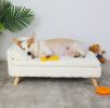 Elevated Pet Bed Solid Wood Leg Dog Cat Sofa for Indoor L Shape Plush Couch Lounge with Soft Cushion