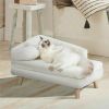 Elevated Pet Bed Solid Wood Leg Dog Cat Sofa for Indoor L Shape Plush Couch Lounge with Soft Cushion